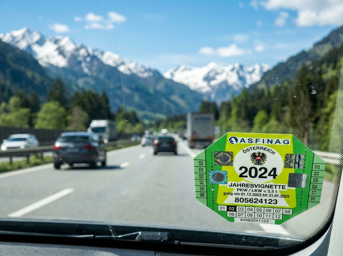 Österreichische Autobahnvignette – Jahresvignette auf Windschutzscheibe